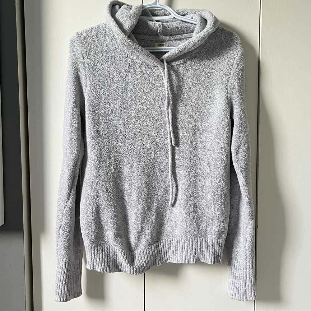 Garage Light Gray Plush Hooded Pullover Sweater